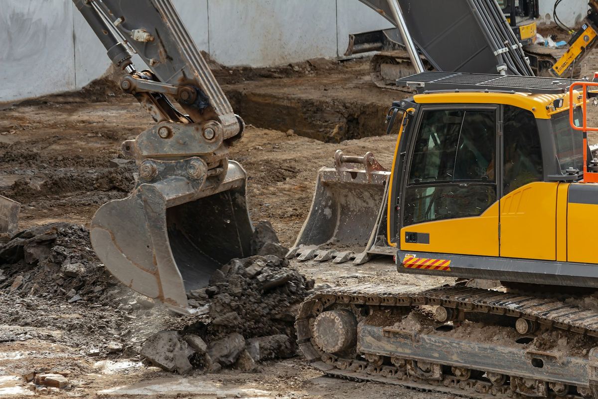Excavator on a job site, heavy equipment